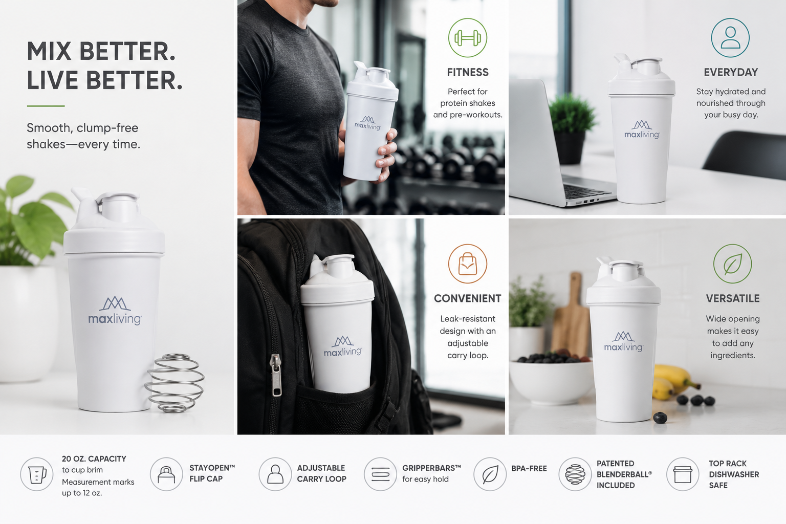 MaxLiving 20oz BlenderBottle