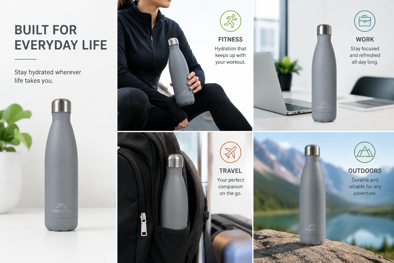 Gray MaxLiving Water Bottle