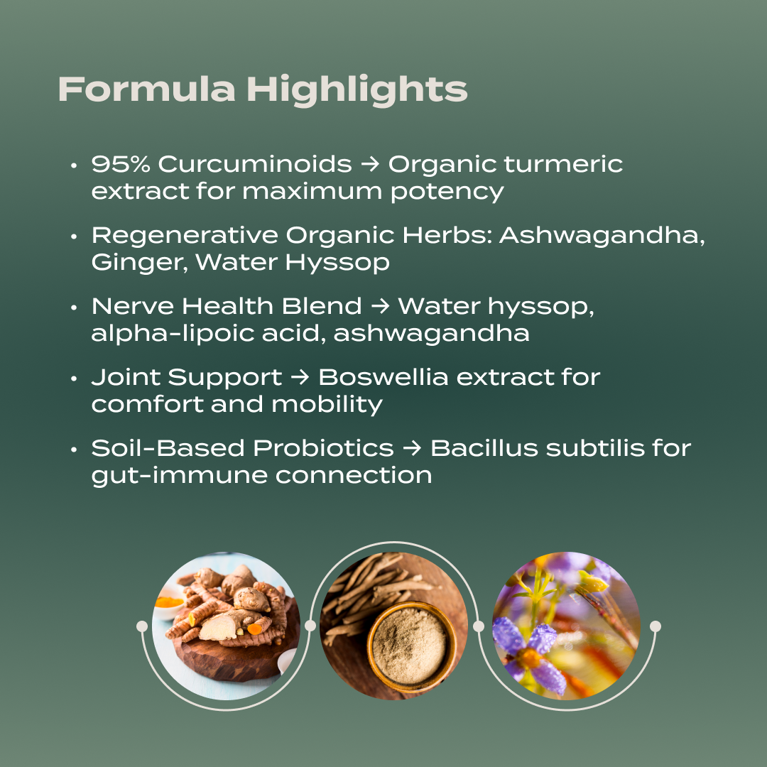 PurePath Curcumin + Nerve Support – Organic Turmeric Extract with Ashwagandha, Alpha-Lipoic Acid & Regenerative Herbs for Joint, Nerve & Immune Health