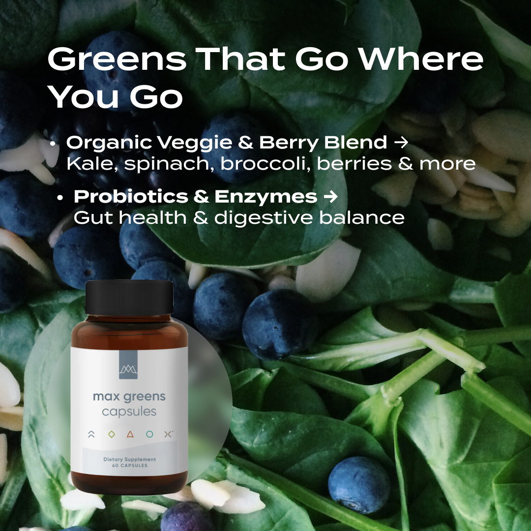 Max Greens Caps – Organic Superfood Capsules with Probiotics | Veggies, Berries & Mushrooms