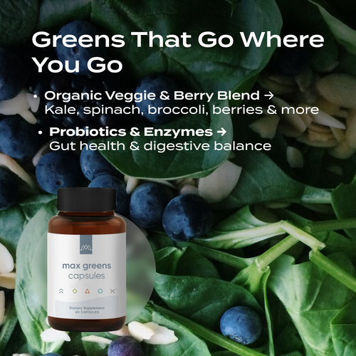 Max Greens Caps – Organic Superfood Capsules with Probiotics | Veggies, Berries & Mushrooms