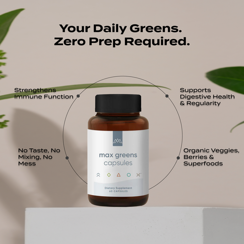 Max Greens Caps – Organic Superfood Capsules with Probiotics | Veggies, Berries & Mushrooms