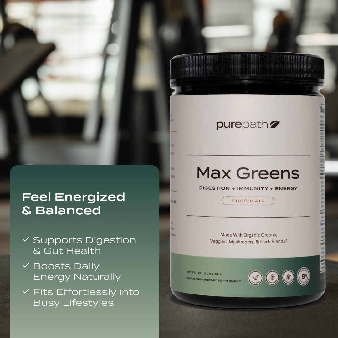 PurePath Max Greens Chocolate – Organic Superfood Powder with Probiotics & Digestive Enzymes