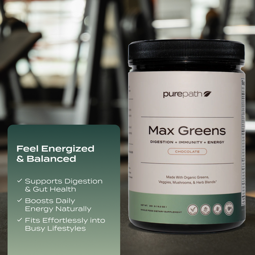 PurePath Max Greens Chocolate – Organic Superfood Powder with Probiotics & Digestive Enzymes