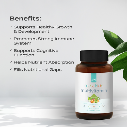 Max Kids Multivitamin – Naturally Sweetened Chewable with Fermented Superfoods for Ages 1+