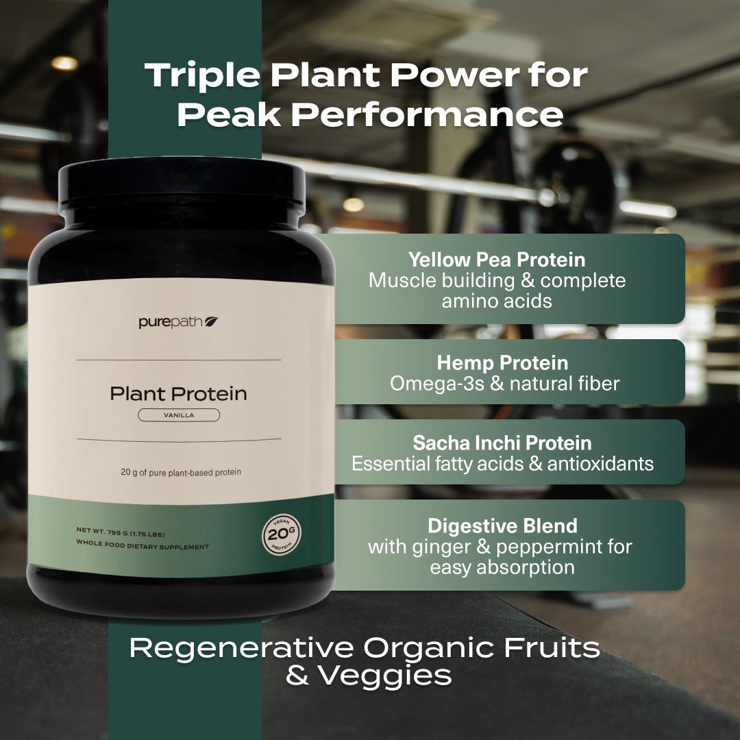PurePath Plant Protein – 20g Vegan Protein Powder with Digestive Blend & Regenerative Organic Fruits & Vegetables