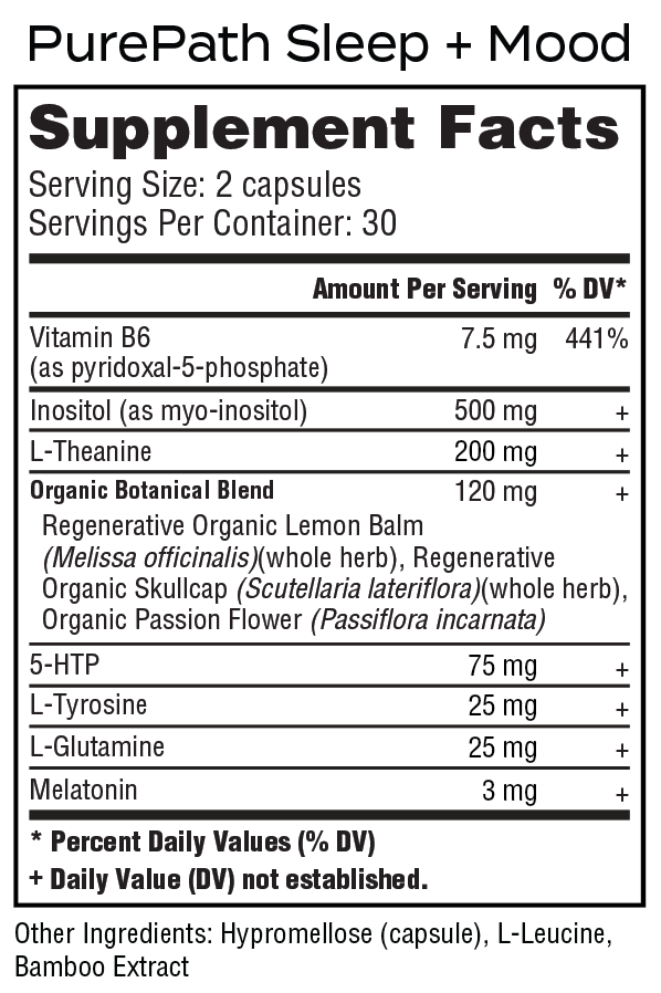 PurePath Sleep + Mood – Natural Sleep & Mood Support Supplement with 5-HTP, Melatonin, P-5-P & Organic Botanicals