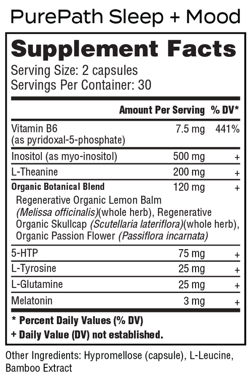 PurePath Sleep + Mood – Natural Sleep & Mood Support Supplement with 5-HTP, Melatonin, P-5-P & Organic Botanicals