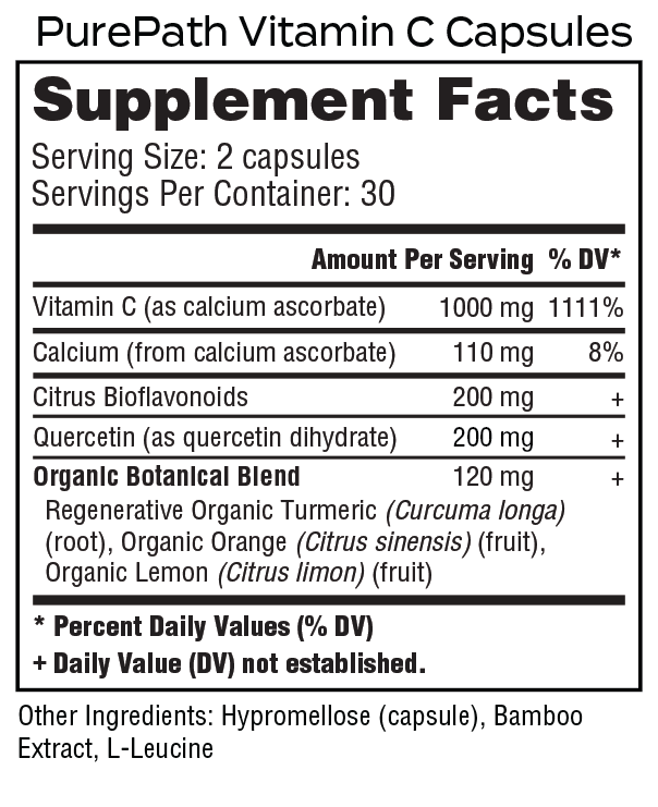 PurePath Vitamin C Capsules – Comprehensive Immune Support & Antioxidant Formula with Citrus Bioflavonoids & Quercetin