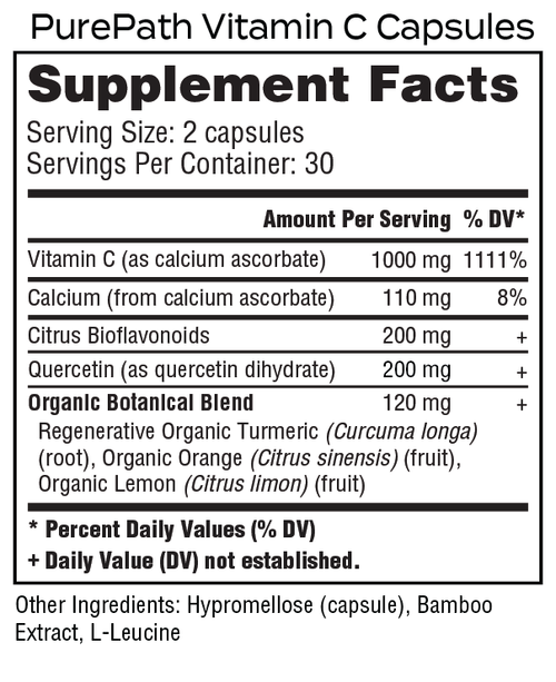 PurePath Vitamin C Capsules – Comprehensive Immune Support & Antioxidant Formula with Citrus Bioflavonoids & Quercetin