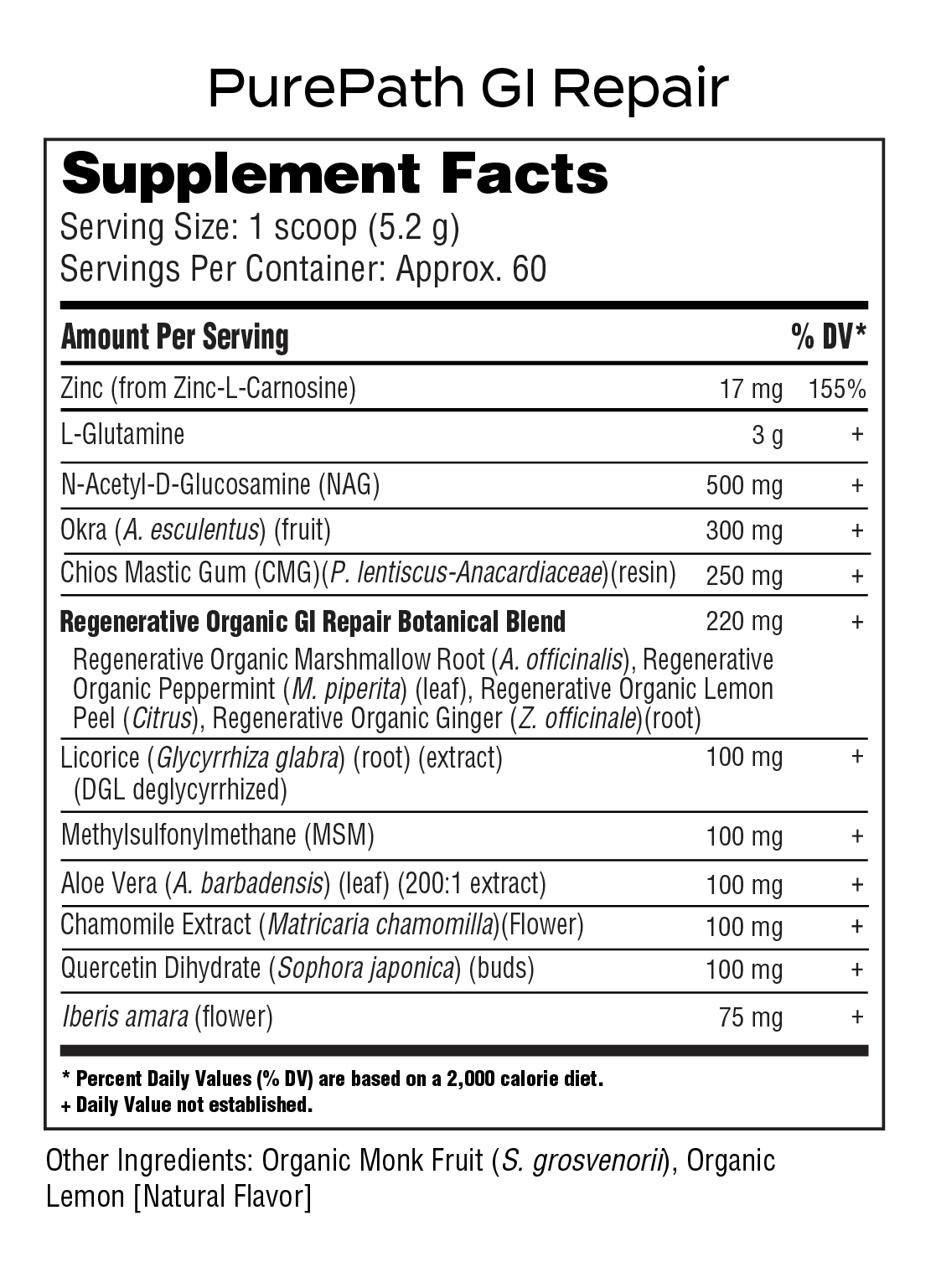 PurePath GI Repair – Gut Lining Support with L-Glutamine, Zinc Carnosine & Regenerative Organic Botanicals (60 Servings)