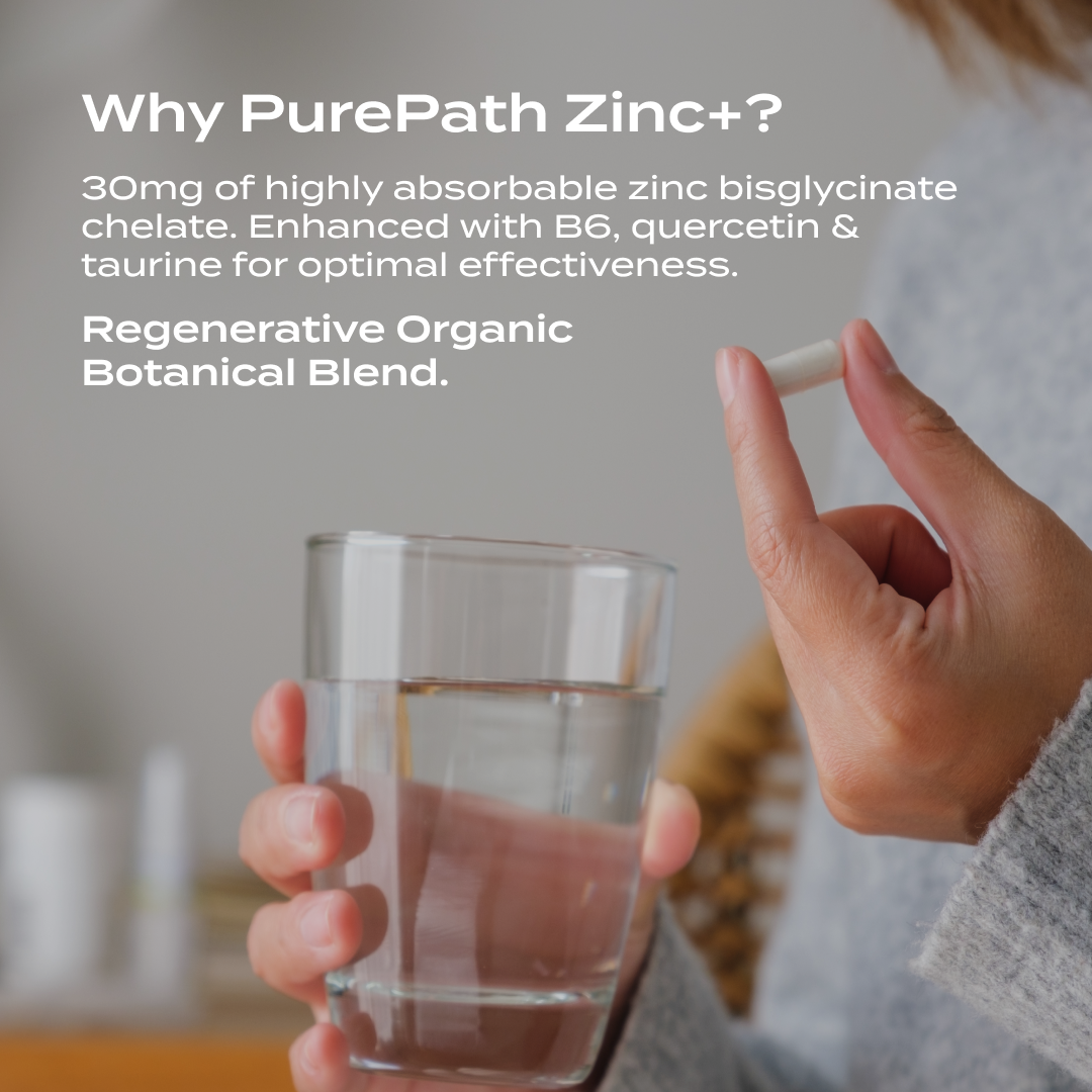 PurePath Zinc+ – 30mg Chelated Zinc Bisglycinate with B Vitamins & Quercetin for Immune Support